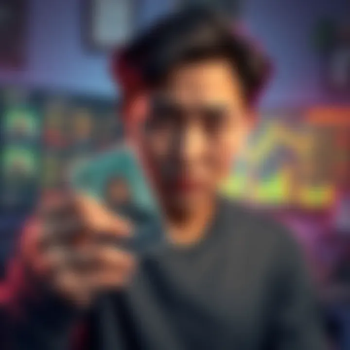 Scammed Sorare cards A person looking distressed while holding a Sorare card, with highlights of trading symbols and a computer screen showing sold cards in the background.