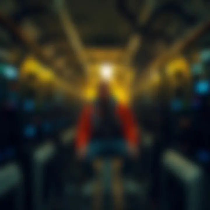 A man in a crawl space under a high school surrounded by computers and coolers used for Bitcoin mining.