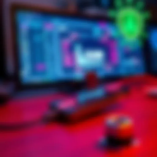 A Ledger Nano S device connected to a computer, displaying a secure XMR wallet interface, surrounded by digital security icons.