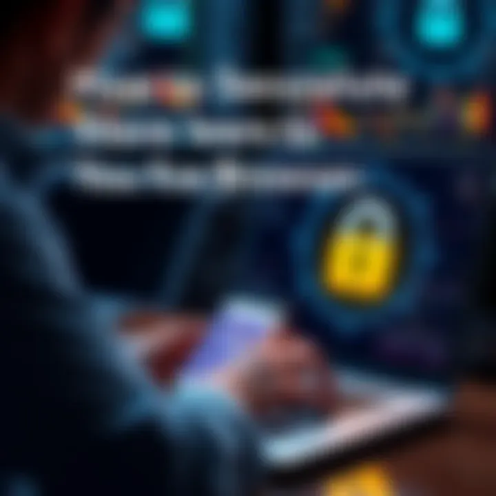 A person using a laptop with a lock icon on the screen symbolizing secure private key storage in a browser.