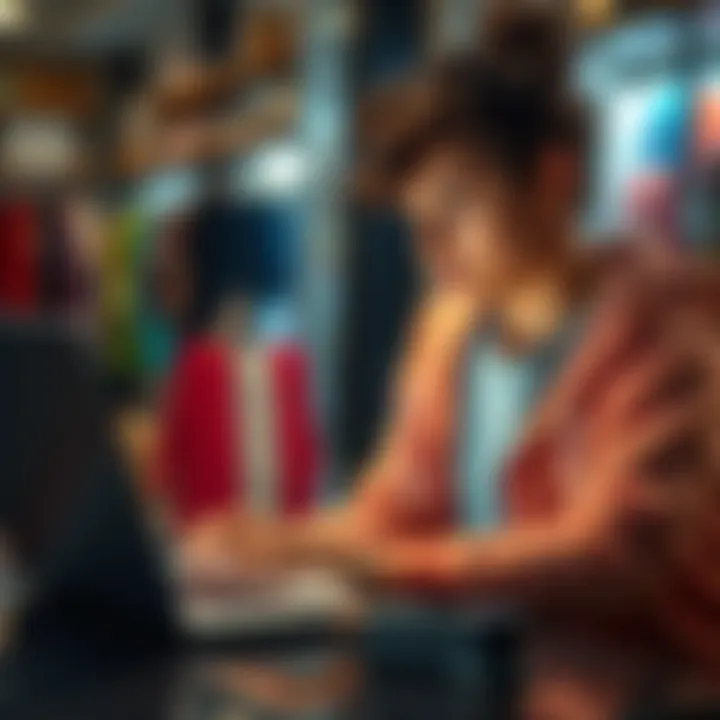 A person shopping online with a laptop, looking cautious and checking evidence of purchase on their screen.
