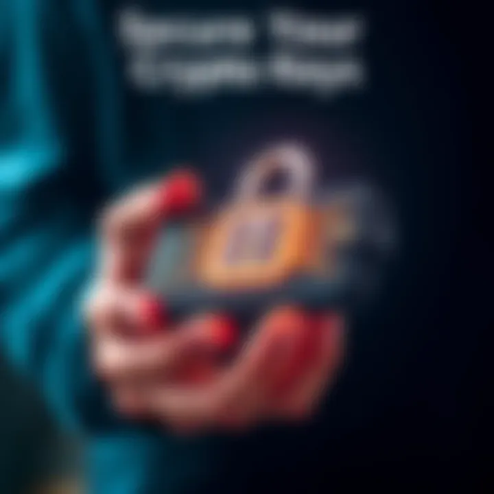 Secure Your Crypto Keys A person holding a hardware wallet with a digital lock symbol, representing the importance of controlling private keys for cryptocurrency safety.