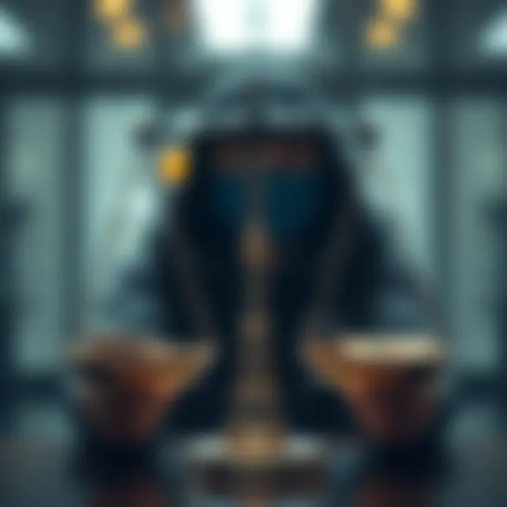 A person weighing options between exchange protection funds and security measures with a balance scale