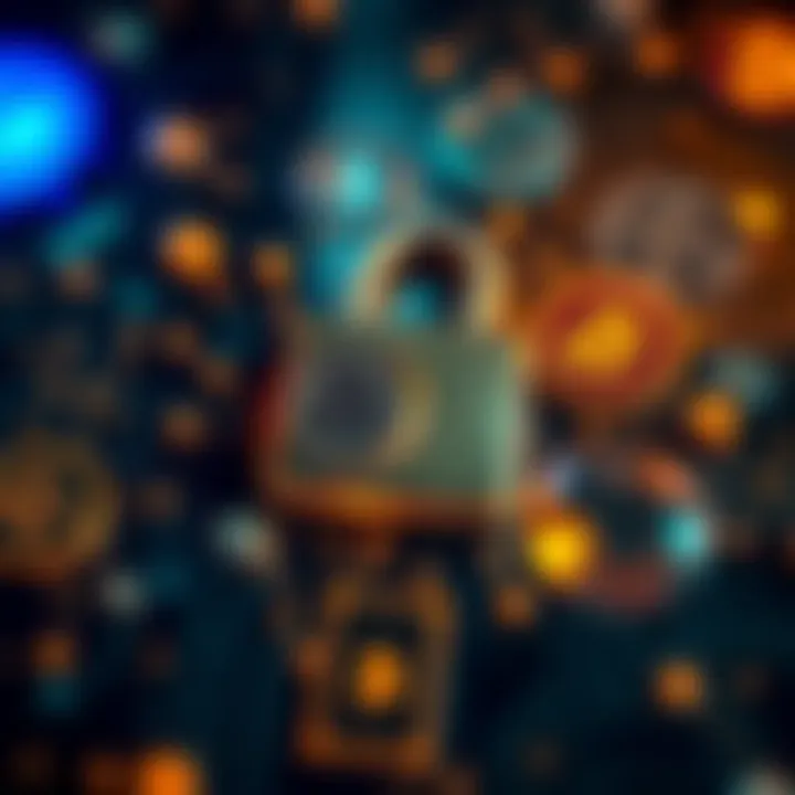 A visual representation of a seed phrase with cryptocurrency symbols and a lock, indicating security and permanence of funds.