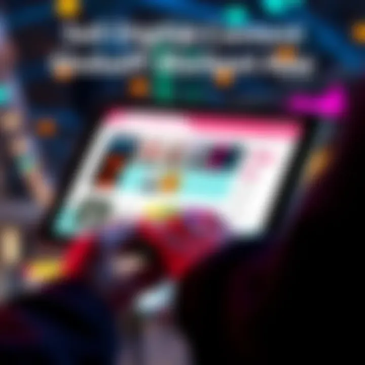 Graphic showing a person listing digital books and music on a tablet, highlighting the GlobalPiMarket app interface