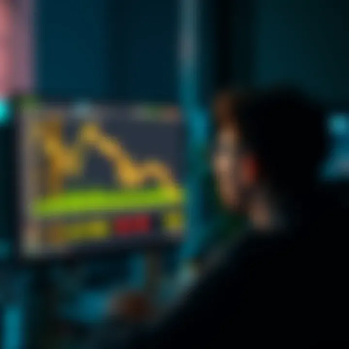 A person looking at a computer screen showing a downtrend in altcoin values, contemplating selling investments.
