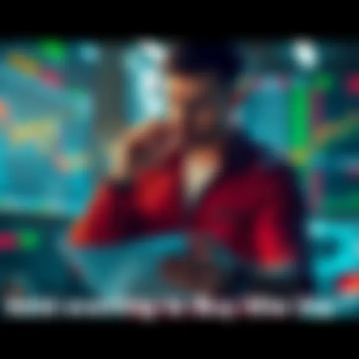 Individual looking at stock charts while selling personal belongings