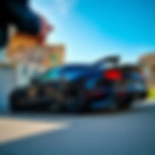 A person contemplating selling their dream car, a sleek sports model, while holding a cash offer of $40,000. The car is parked in a driveway under a clear blue sky.