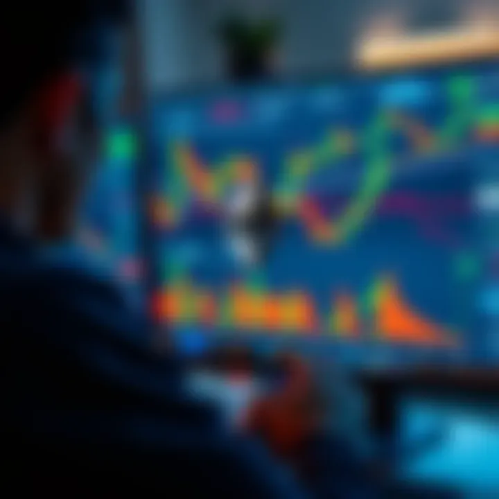 A person looking at a computer screen displaying cryptocurrency charts and trading options, preparing to sell HEX for Ethereum.