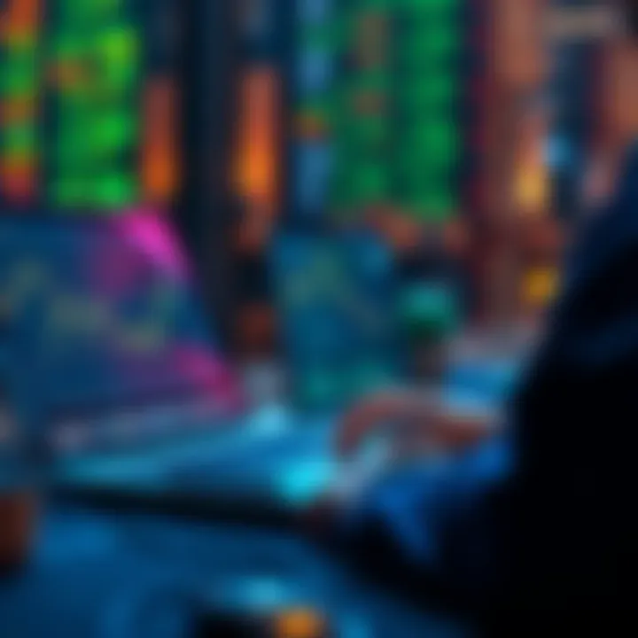 Selling ETFs on Investment Platforms A person using a laptop to sell index funds on an investment platform, showing charts and numbers on the screen.