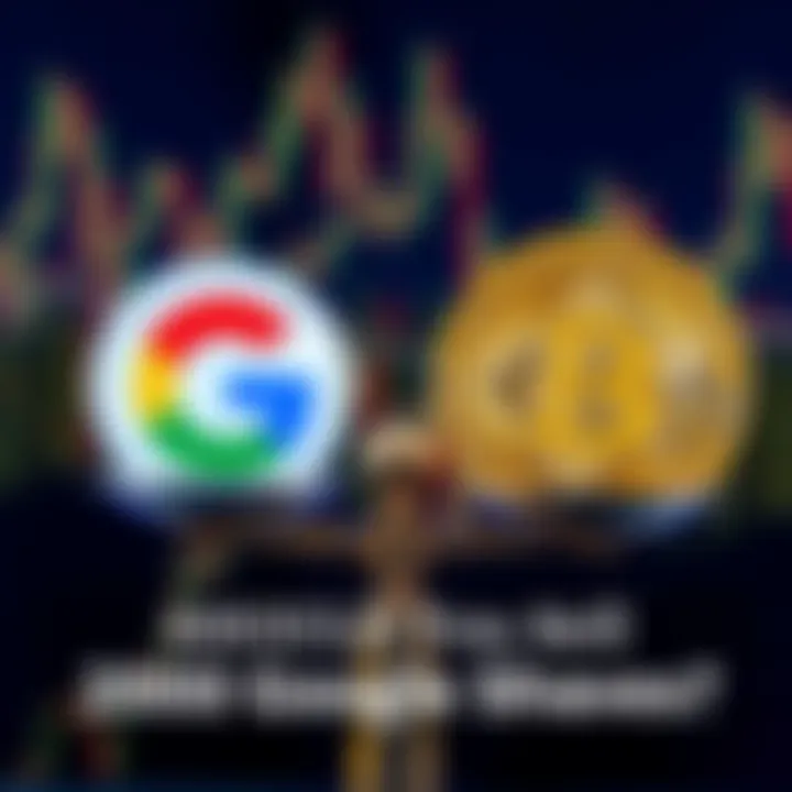 A comparison of selling Google shares and Bitcoin, with visuals of a Google logo and Bitcoin symbol on a scale.