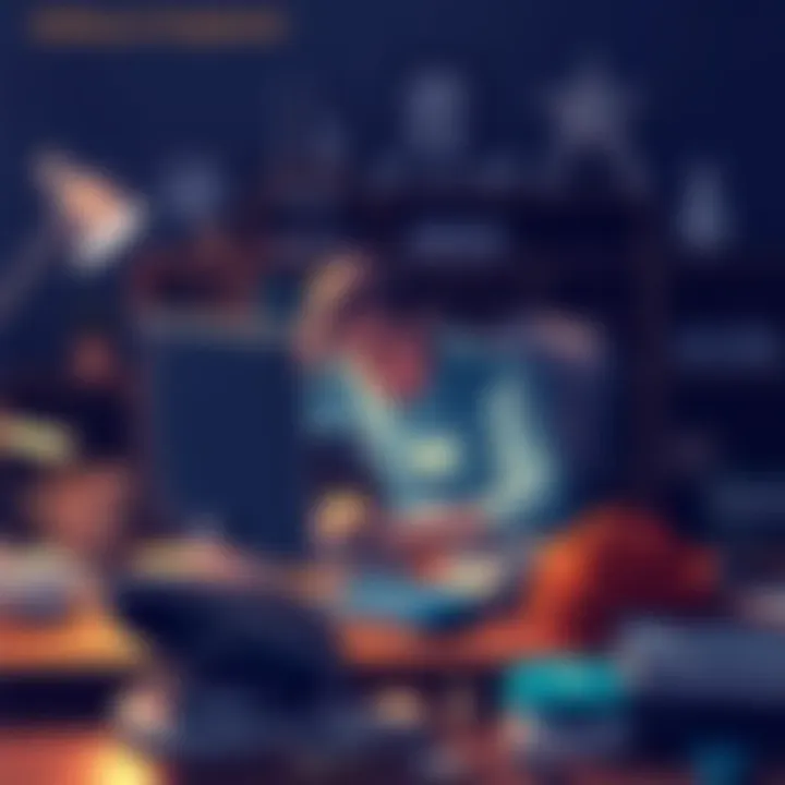 A frustrated person sitting at a computer, struggling to sell items online through the Kryptonim platform, with various items scattered around them.
