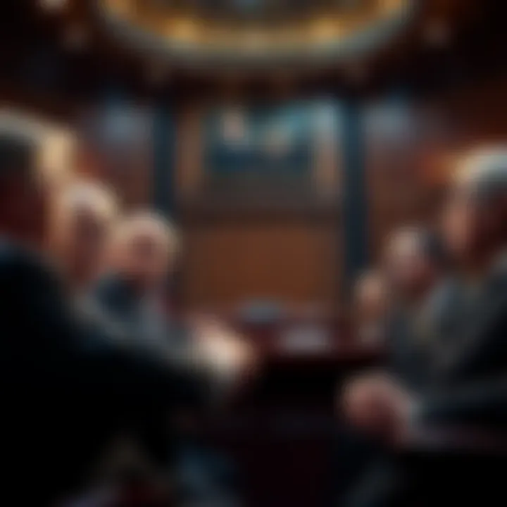 A group of senators discussing the Clarity Act with concerned expressions in a Senate chamber