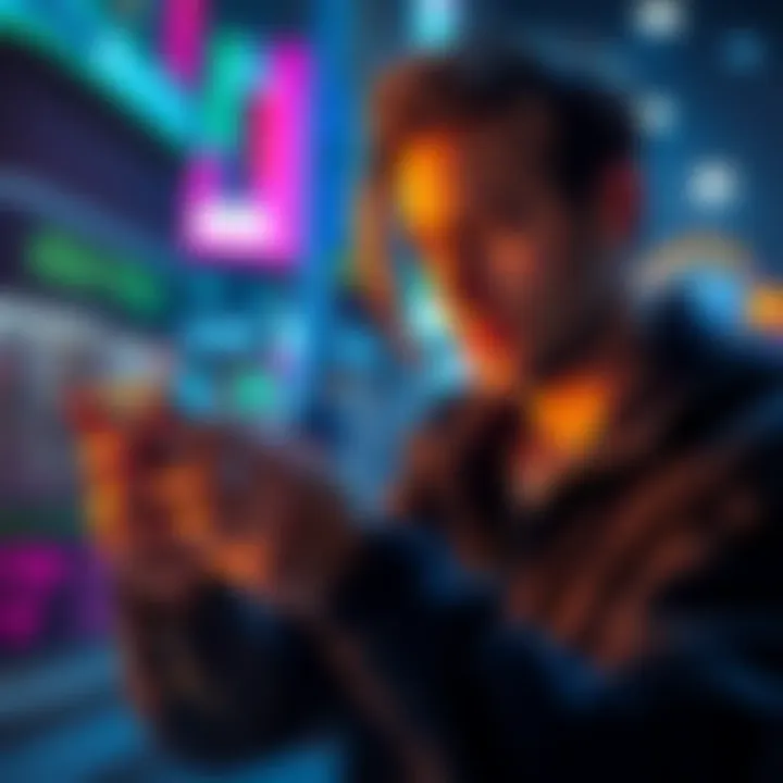 A person using a smartphone to send a small amount of ADA cryptocurrency through a finance app, looking thoughtful about the process.