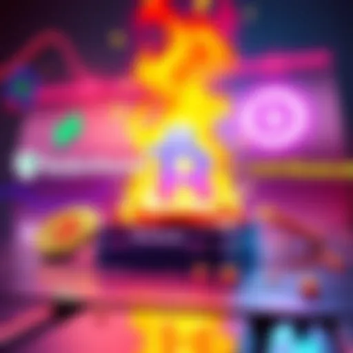 Illustration showing a digital representation of SHIB tokens being burned in a vibrant cryptocurrency setting, with logos of Robinhood, Binance, and Coinbase in the background