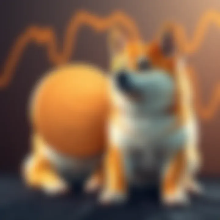 Shiba Inu coin symbol A Shiba Inu dog next to the Shiba Inu cryptocurrency symbol, representing market trends and price movement.