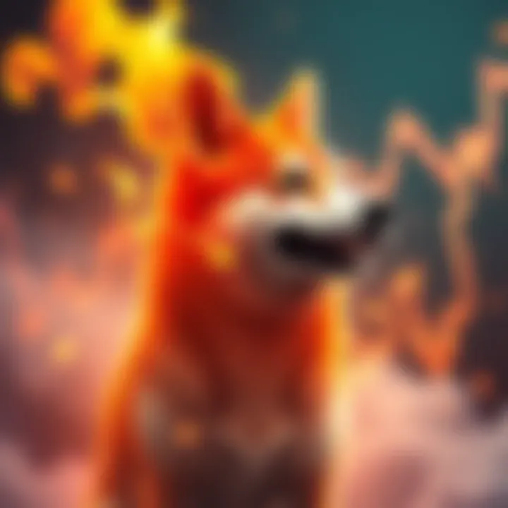 A Shiba Inu dog with flames representing the surge in burn rate, combined with rising cryptocurrency charts.