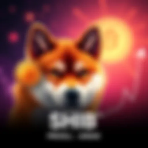 Graph showing the price increase of Shiba Inu with a Shiba Inu dog illustration in the background