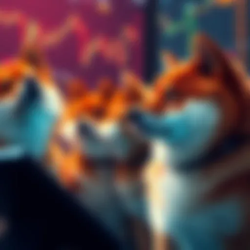 A group of Shiba Inu dogs closely observing charts and data related to altcoins, reflecting their interest in market movements.