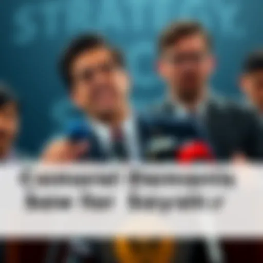 Martin Shkreli demanding the arrest of Michael Saylor at a press conference, with a Strategy Inc. logo in the background.