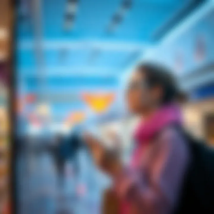 A surprised shopper looking at a little-known feature in a local mall with curiosity