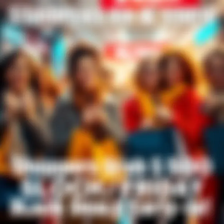 Shoppers with Black Friday bags People holding shopping bags filled with early Black Friday deals, excited expressions on their faces