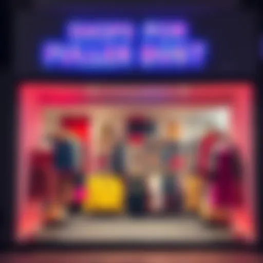 A storefront showcasing various clothing options for women with fuller busts in Brampton, Padova, and Lagos, featuring vibrant colors and stylish displays.
