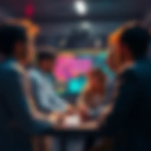 A group of people engaged in a discussion about the Silent Payments proposal for Solana, focusing on privacy in transactions, with a digital interface visible in the background.