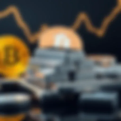Silver bars stacked with a declining Bitcoin symbol in the background, signifying the shift in investment from cryptocurrency to precious metals.