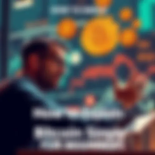 A person explaining Bitcoin to a friend using easy concepts with visuals, like coins and graphics