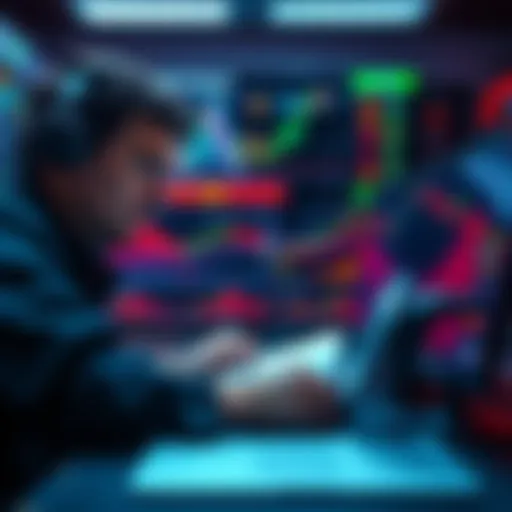 A trader analyzing charts with a clear focus on trend lines and risk management tools, symbolizing simplicity in trading