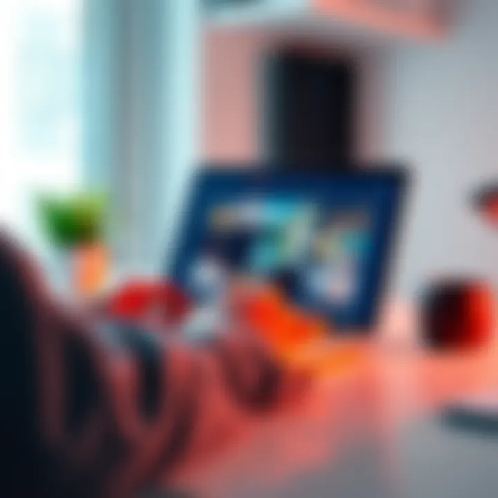 A person creating a portfolio website on a laptop, using a user-friendly CMS interface.