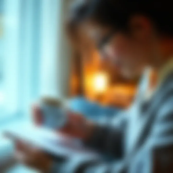 A person practicing a morning routine with coffee and a notebook, symbolizing daily habits that improve life.