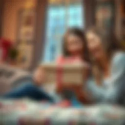 A woman surprises her sister with a rug pull legend as a birthday gift, with excitement and surprise in their expressions.