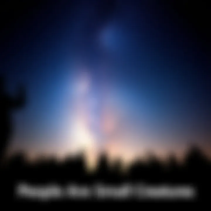 Silhouettes of small people against a starry night sky, symbolizing humanity's smallness in the universe.