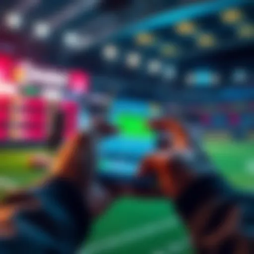 A person placing a bet on a smartphone with a vibrant betting interface in the background, representing a seamless betting experience.