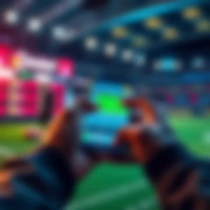 A person placing a bet on a smartphone with a vibrant betting interface in the background, representing a seamless betting experience.