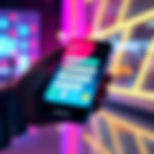 A modern smartphone displaying the SMS Titan messaging app with vibrant icons and features.