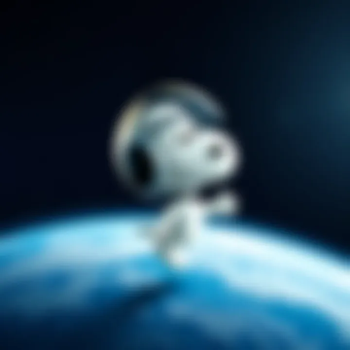 Snoopy in Space Snoopy wearing a space helmet floats in space with stars and the Earth in the background, representing NASA's Apollo and Artemis missions.
