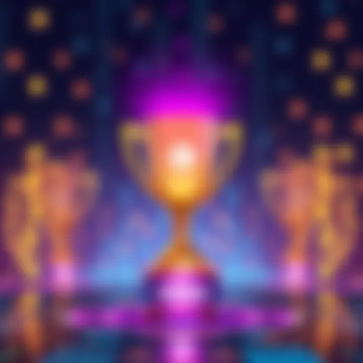 Illustration of a digital trophy symbolizing Solana's victory in smart contracts, with vibrant colors and blockchain visuals in the background.