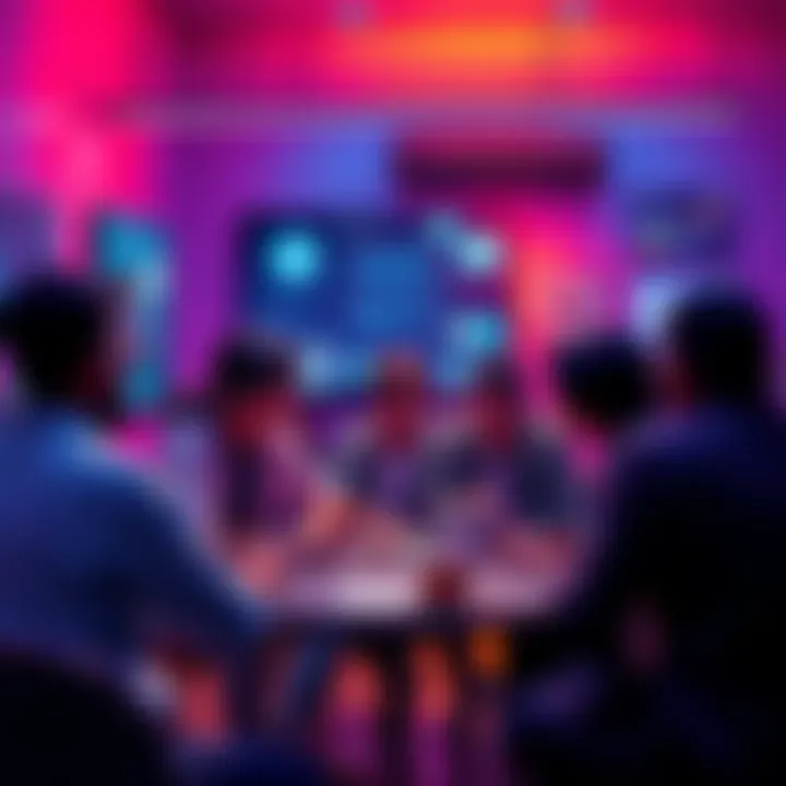 Group of Solana enthusiasts discussing ideas in a virtual chatroom setting, representing platforms like Telegram and Discord.