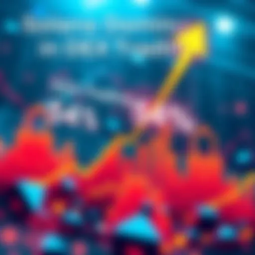 A digital graph showing Solana's market share in DEX trading at 54%, with a large upward arrow indicating growth.