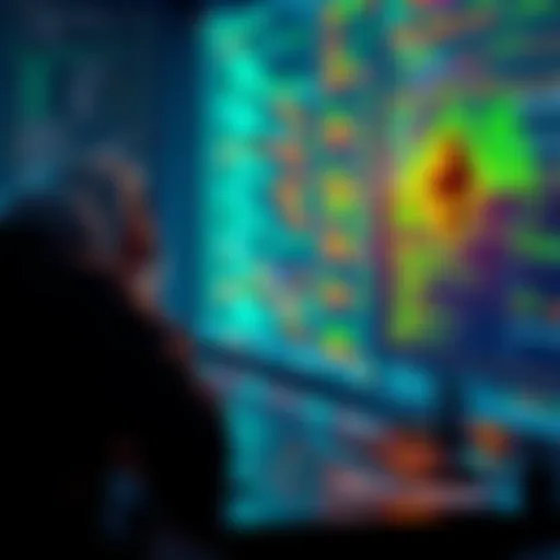 A visual representation of a developer working on a SaaS tool, showcasing the connection between Solana and Ethereum transactions with coding elements in the background.