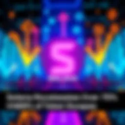 A digital graphic showing Solana's logo with a background of token symbols and arrows indicating a high volume of trades.