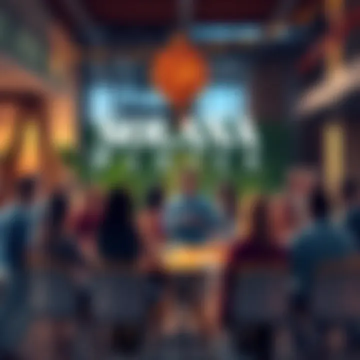 A diverse group of people engaging in discussions and sharing ideas in a collaborative space dedicated to Solana enthusiasts.