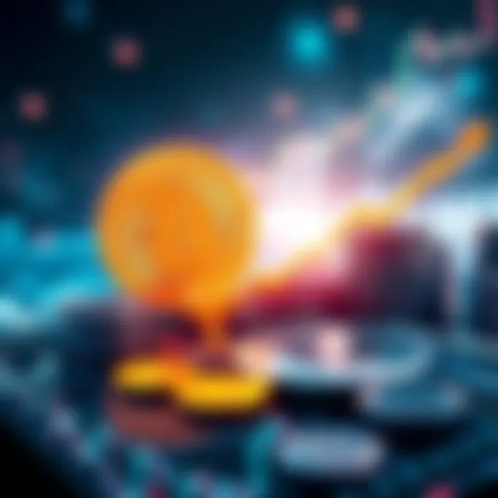 Visual representation of Solana's rise in stablecoin transfers with graphs and coins symbolizing financial growth.