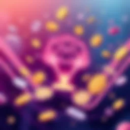 Illustration of seamless token swaps between Solana and other chains, featuring digital tokens and currency symbols floating around.