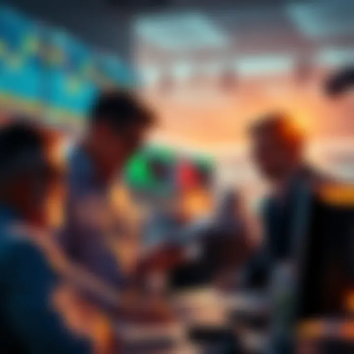 Traders discussing and analyzing different perpetual trading venues for Solana, with charts and graphs visible on their screens.