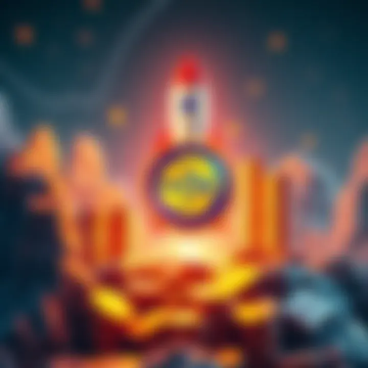 A vibrant graphic showcasing Solfart ($SOLF) logo with rockets and coins around, indicating its growth potential in the memecoin market.