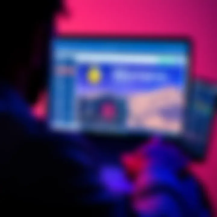 A person setting up Monero mining software on a Windows 11 laptop, with a digital wallet displayed on screen and mining statistics visible.